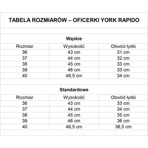 Oficerki York Rapido skórzane wąskie