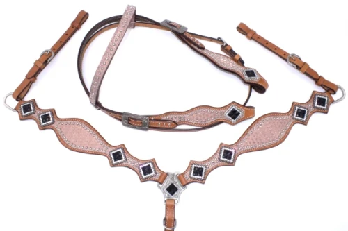 Zestaw westernowy ogłowie + napierśnik  PINK SHOW