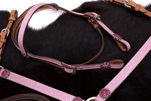 Zestaw westernowy ogłowie + napierśnik PINK STRASS PONY