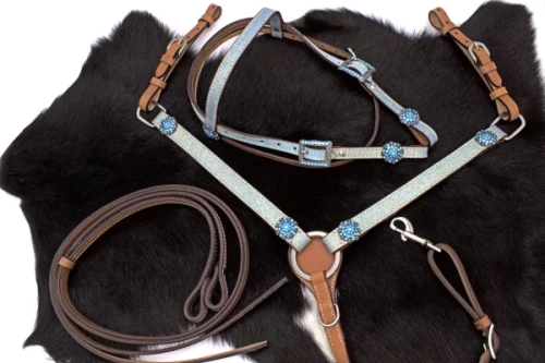 Zestaw westernowy ogłowie + napierśnik TURKUS PONY