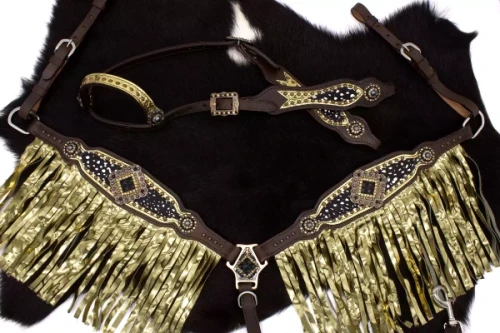 Zestaw westernowy ogłowie + napierśnik  GOLD