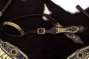 Zestaw westernowy ogłowie + napierśnik  GOLD