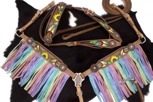 Zestaw westernowy ogłowie + napierśnik FLOWER 