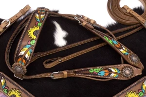 Zestaw westernowy ogłowie + napierśnik FLOWER 