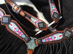 Zestaw westernowy ogłowie + napierśnik  PONY PINK