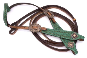 Ogłowie westernowe skórzane na jedno ucho z wodzami