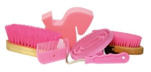 Zestaw akcesoriów do czyszczenia konia w plecaku, różowy, Covalliero