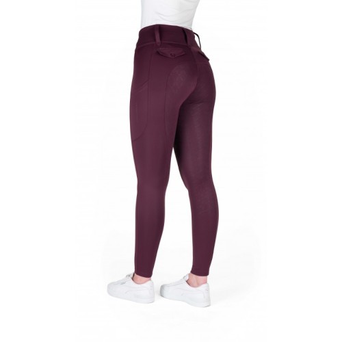 Legginsy jeździeckie z pełnym lejem silikonowym EquiTheme Alize - bordowe 2.jpg