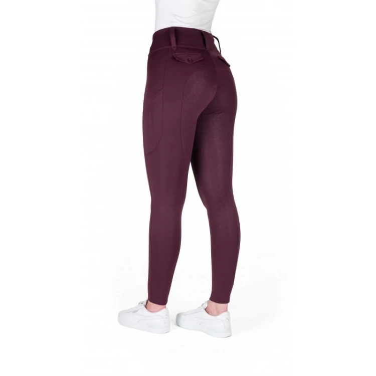 Legginsy jeździeckie z pełnym lejem silikonowym EquiTheme Alize - bordowe 2.jpg