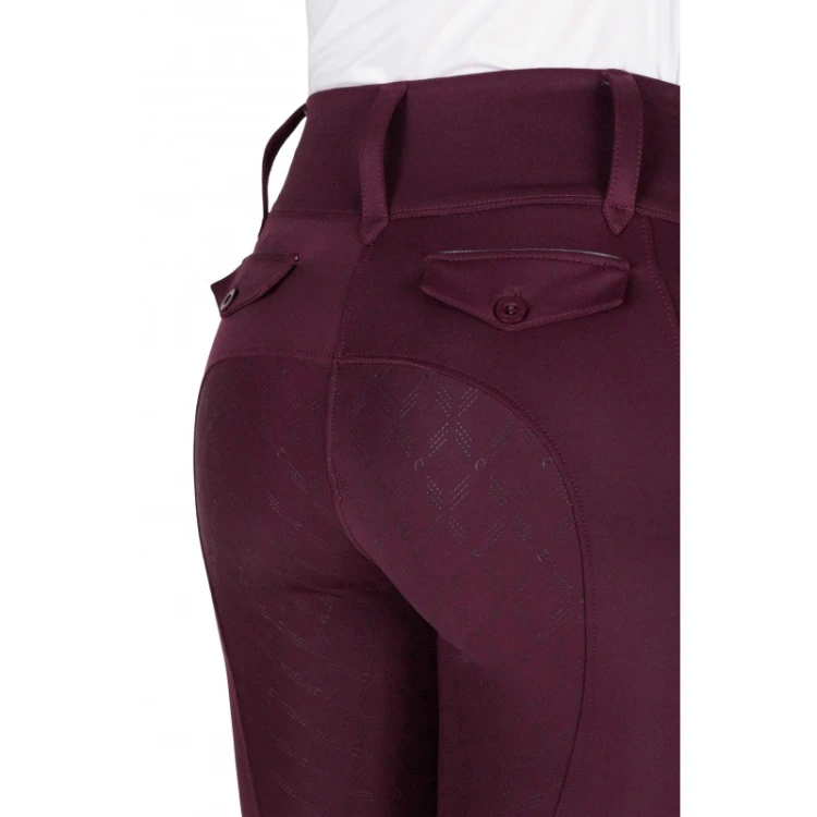 Legginsy jeździeckie z pełnym lejem silikonowym EquiTheme Alize - bordowe.jpg