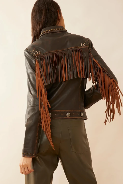 Damska kurtka westernowa ze skóry MYRA BAG Harlow Fringed 3.webp