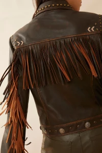 Damska kurtka westernowa ze skóry MYRA BAG Harlow Fringed