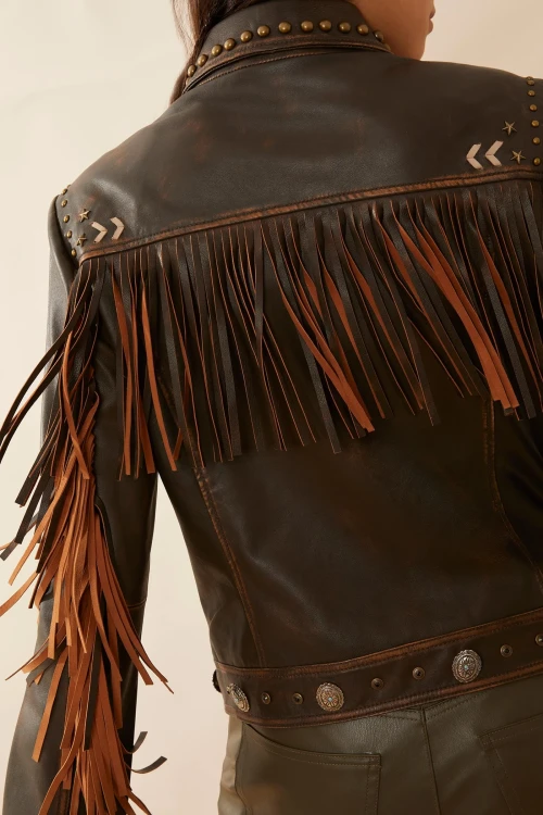 Damska kurtka westernowa ze skóry MYRA BAG Harlow Fringed 2.webp