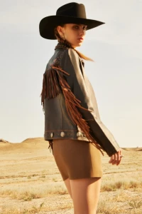 Damska kurtka westernowa ze skóry MYRA BAG Harlow Fringed