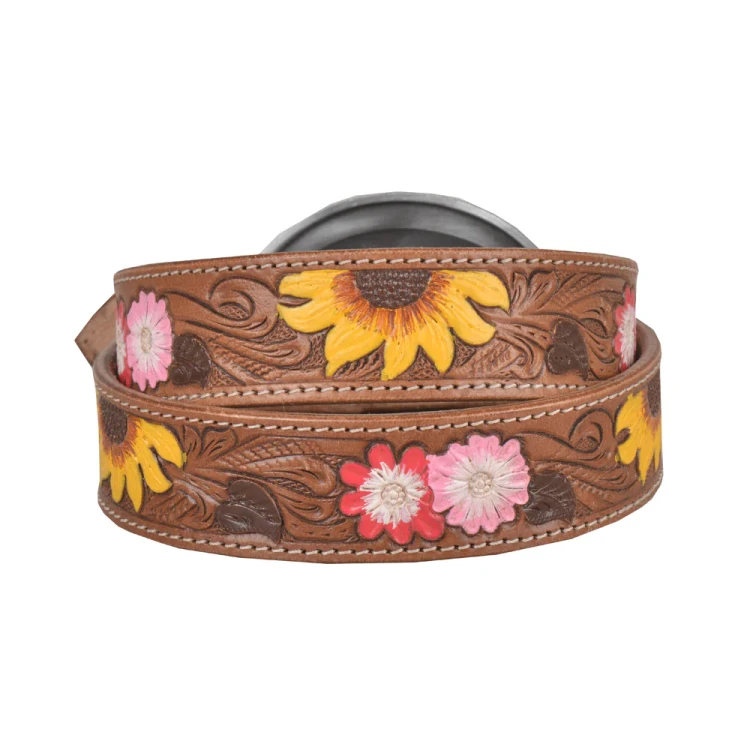 Skórzany pasek do spodni westernowy MYRA Bouquet HandTooled 2.webp