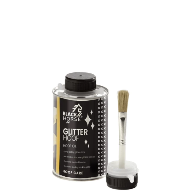 BLACK HORSE Glitter Hoof Oil 450ml olej do kopyt z brokatem i pędzlem.webp