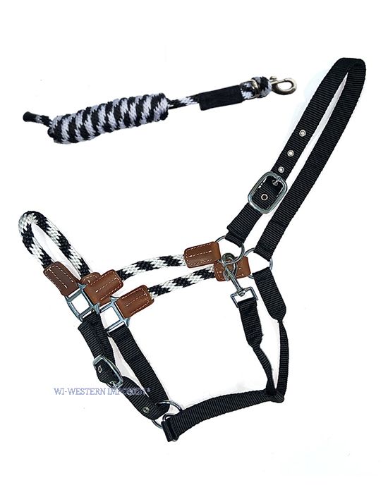 Kantar nylonowo-sznurkowy Hybrid Rope Halter Black-White z uwiązem 3m.jpg